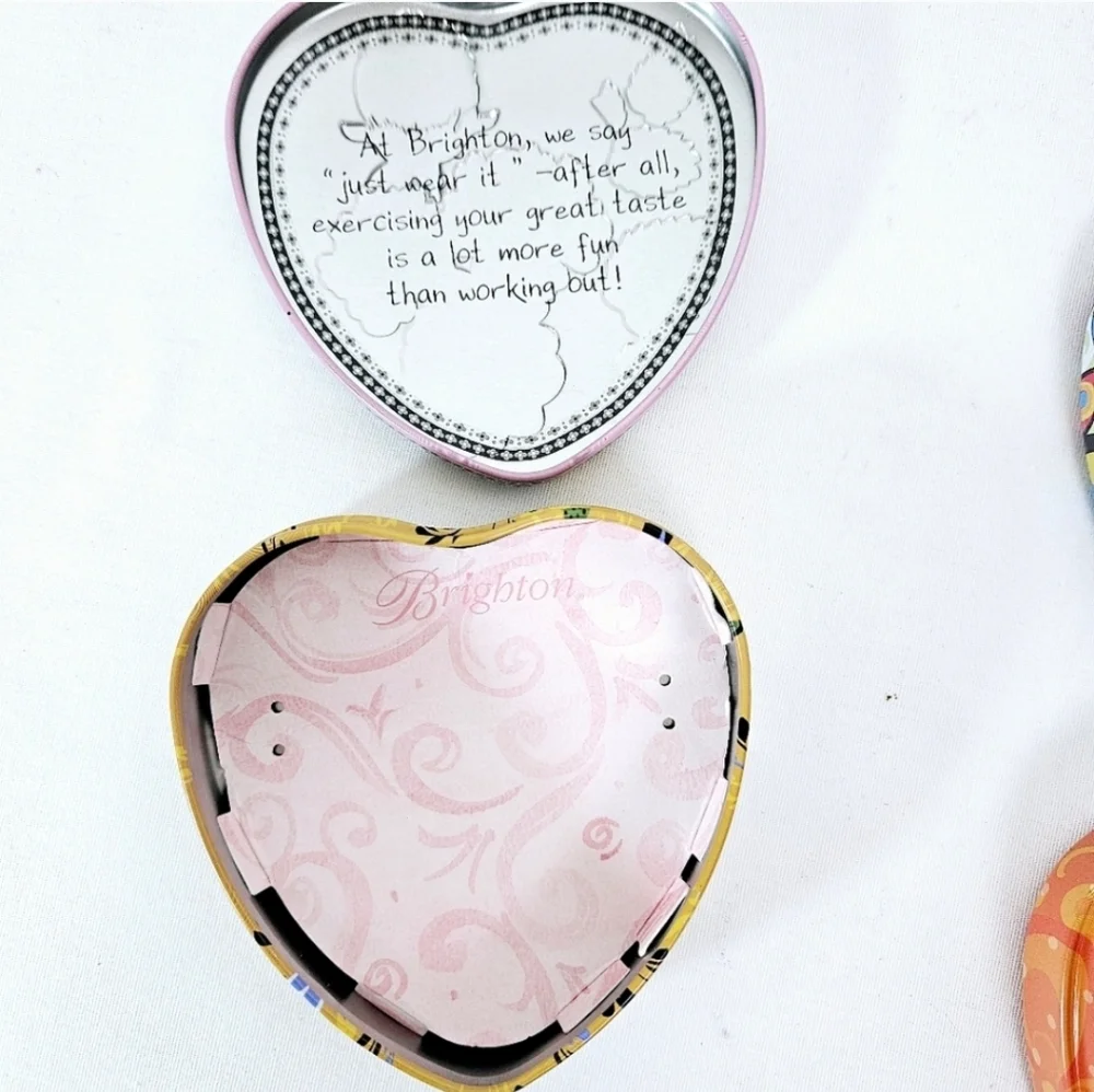 Brighton Heart-Shaped Floral Jewelry Tin Trinket Boxes Set of 2